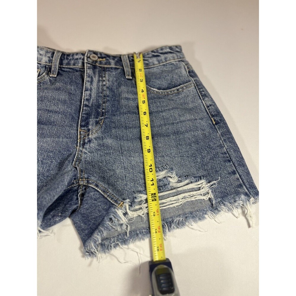 KanCan Distressed High Waisted Denim Shorts Medium Blue Wash Size 29 - Picture 9 of 13
